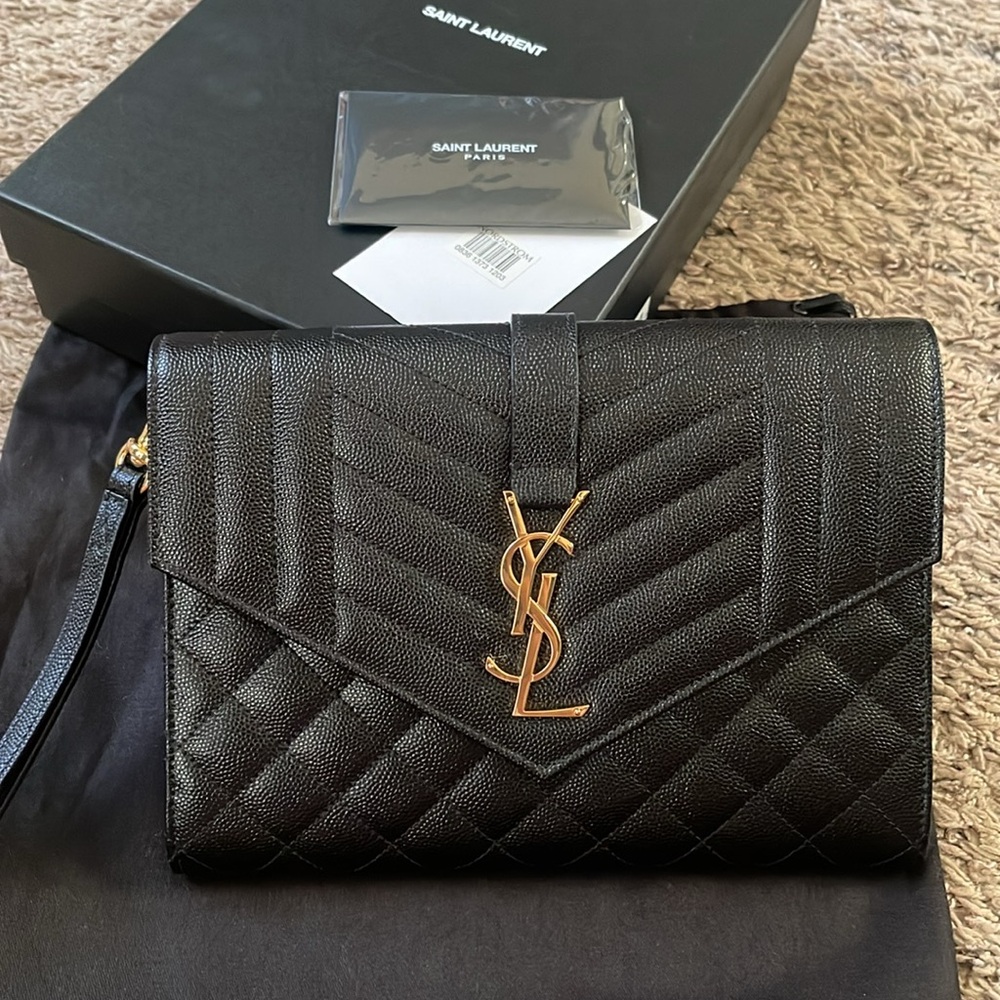 Saint Laurent Envelope Flap Pouch in Mix Matelassé Shiny Grained Leather - Picture 3 of 14